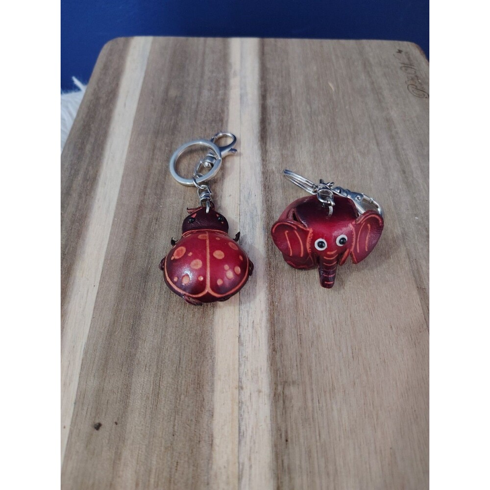 Ladybug Elephant Leather Keychain Unique Animal K… - image 1